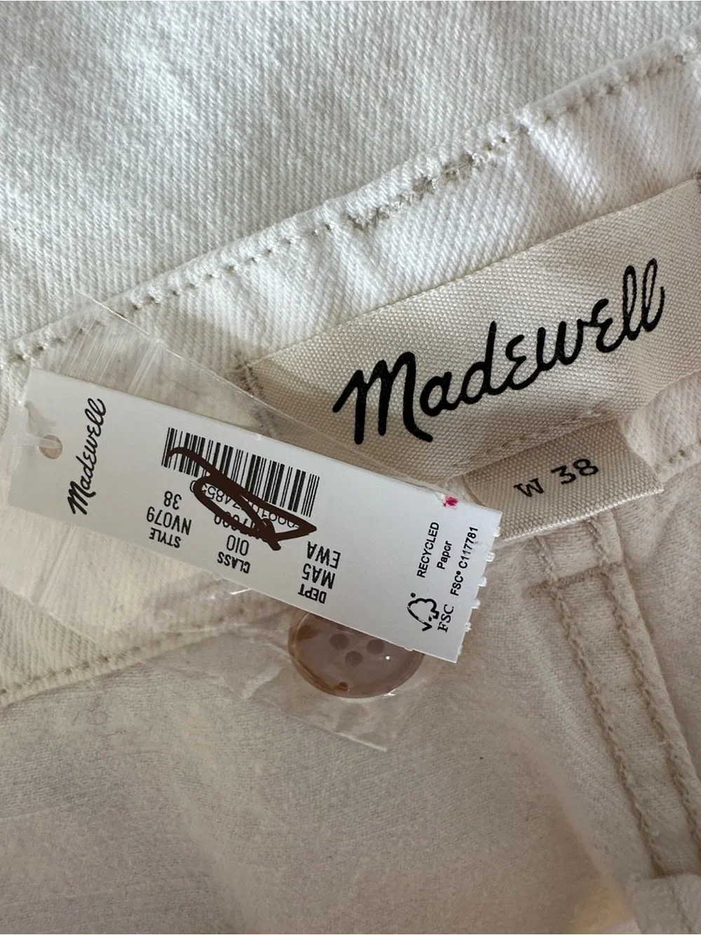 NEW MADEWELL Patch Pocket Jeans in Summer Denim Relaxed Ecru Cream Wash Size 38